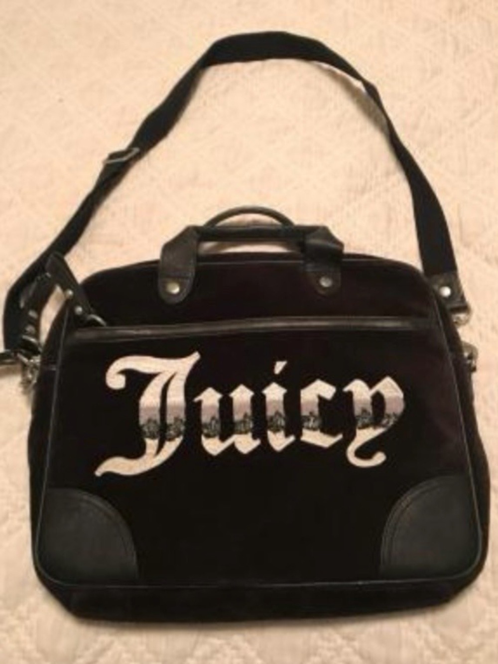 Juicy Couture Black Velour Laptop Bag with White Logo